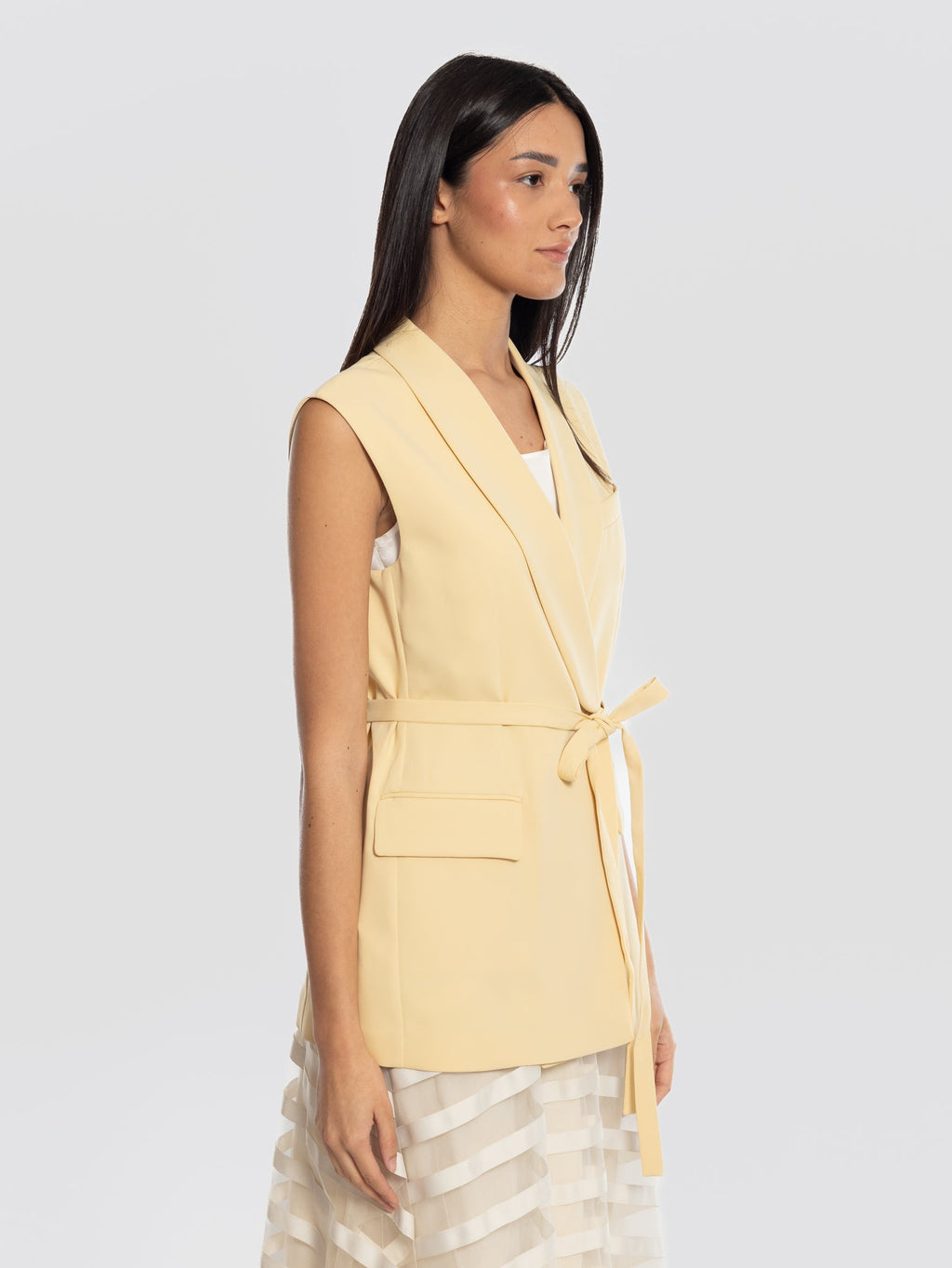 2026 New Arrival Gilet in Cady Doppiopetto Banana