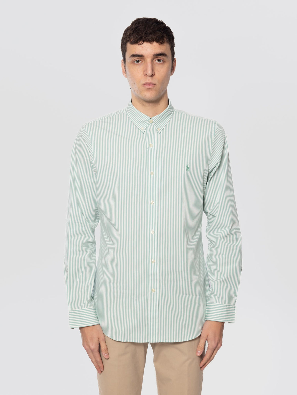2026 New Arrival Camicia in Popeline Stretch a Righe Verde/Bianco