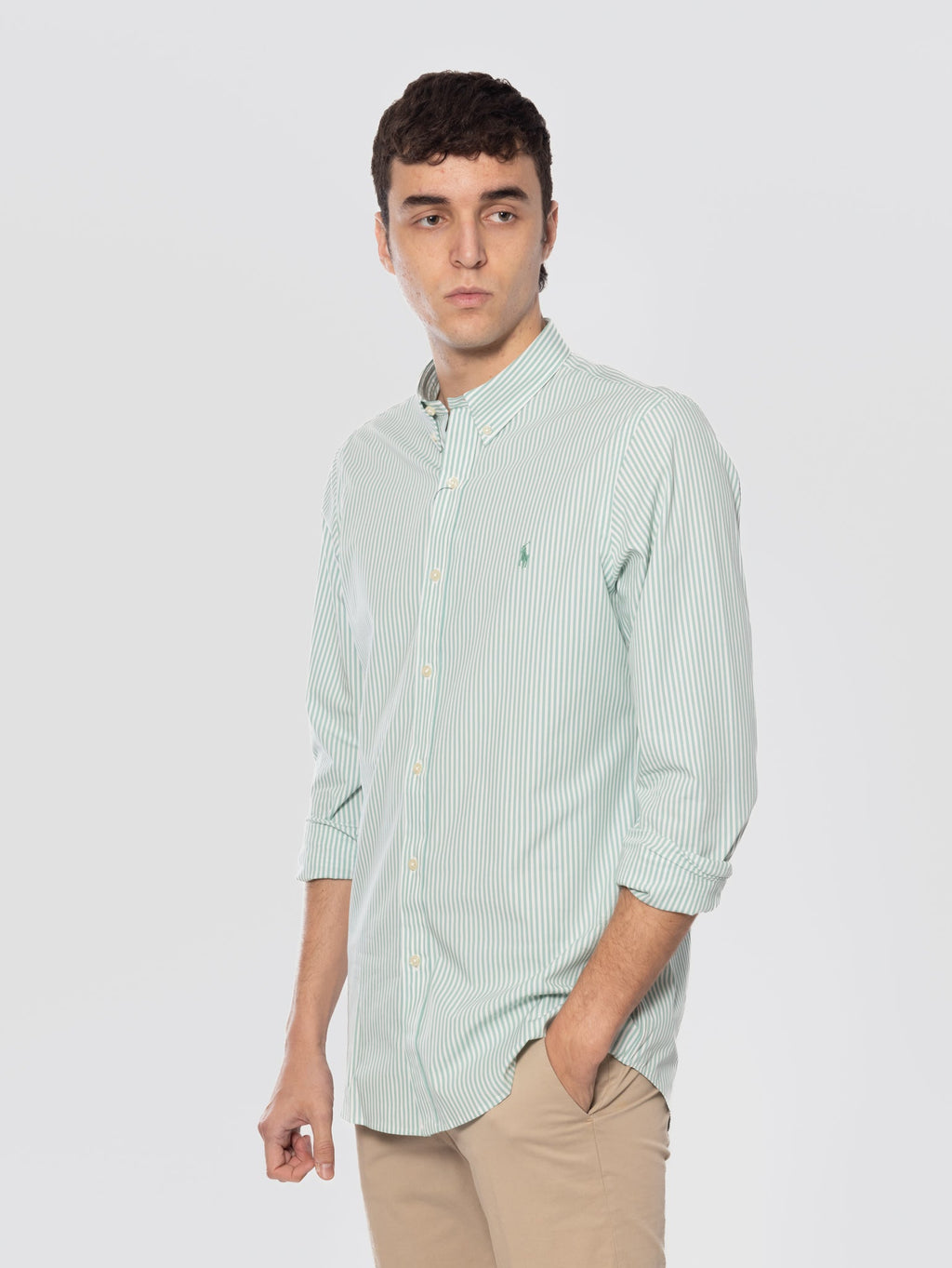 2026 New Arrival Camicia in Popeline Stretch a Righe Verde/Bianco