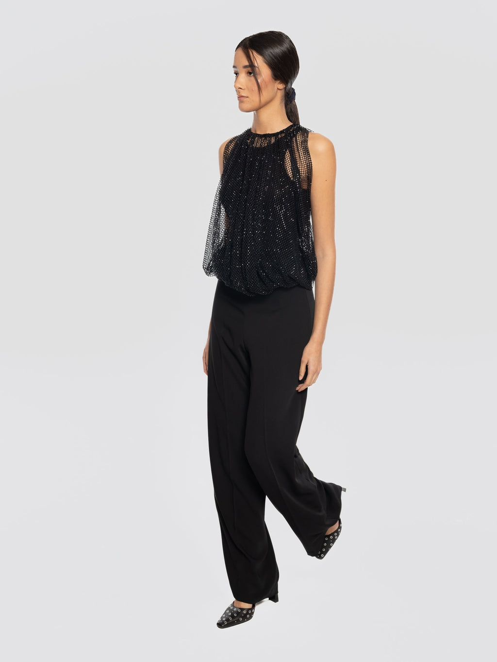 2026 New Arrival Pantaloni in Cady con Gamba Larga Nero