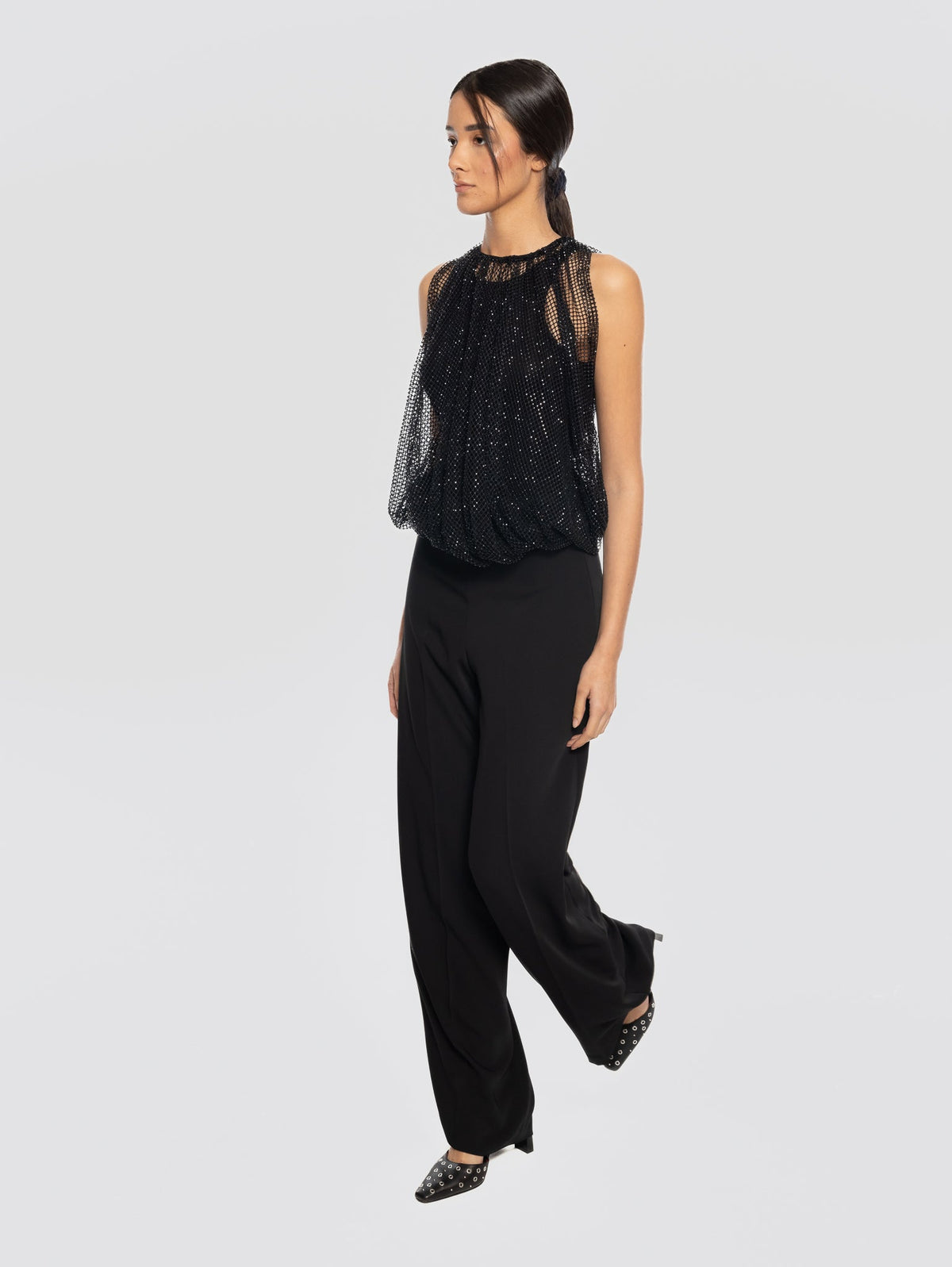 2026 New Arrival Pantaloni in Cady con Gamba Larga Nero