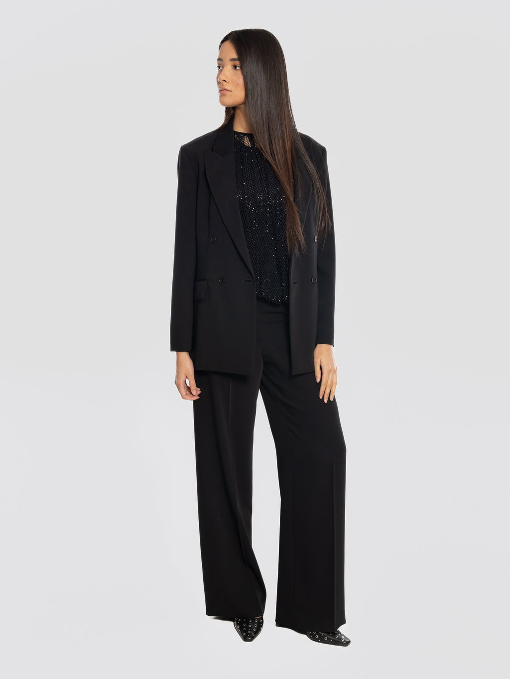 2026 New Arrival Pantaloni in Cady con Gamba Larga Nero