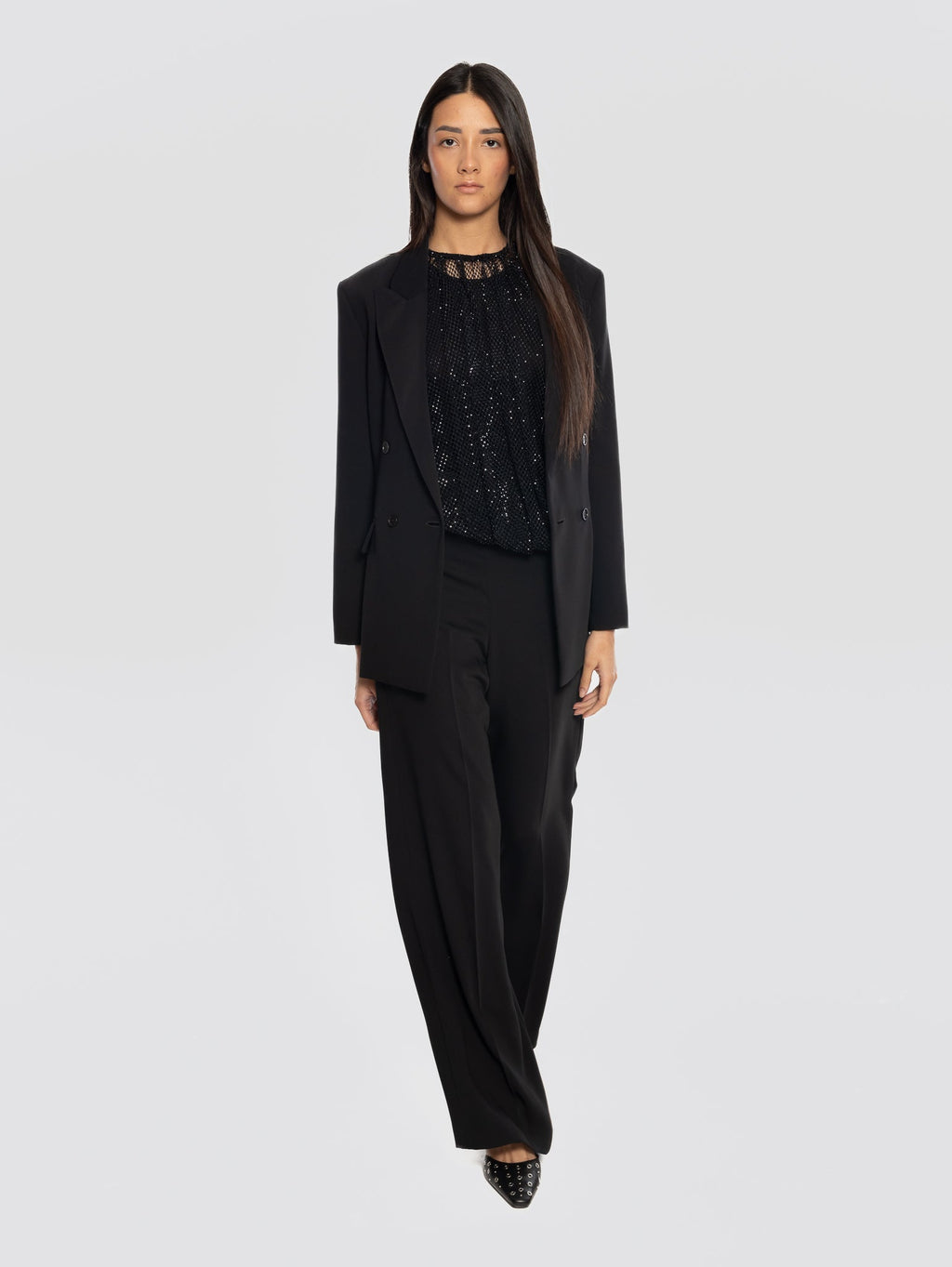 2026 New Arrival Pantaloni in Cady con Gamba Larga Nero