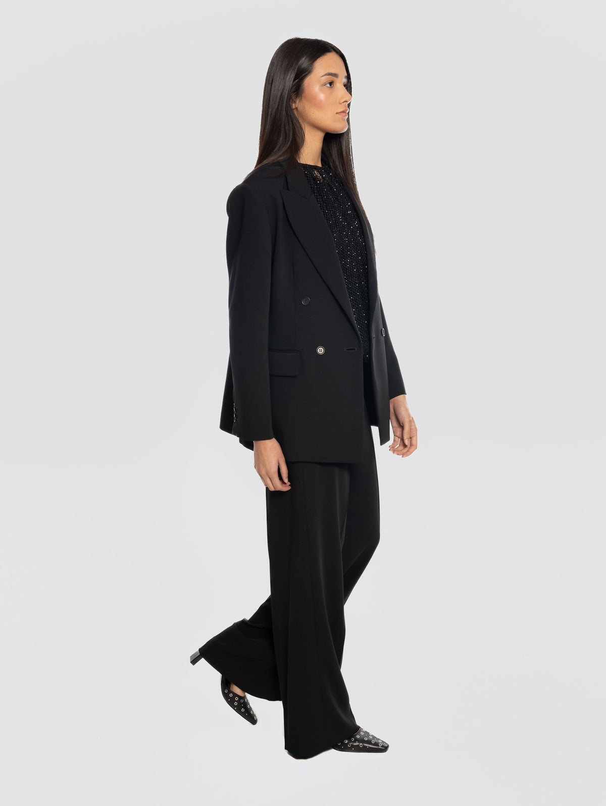 2026 New Arrival Pantaloni in Cady con Gamba Larga Nero