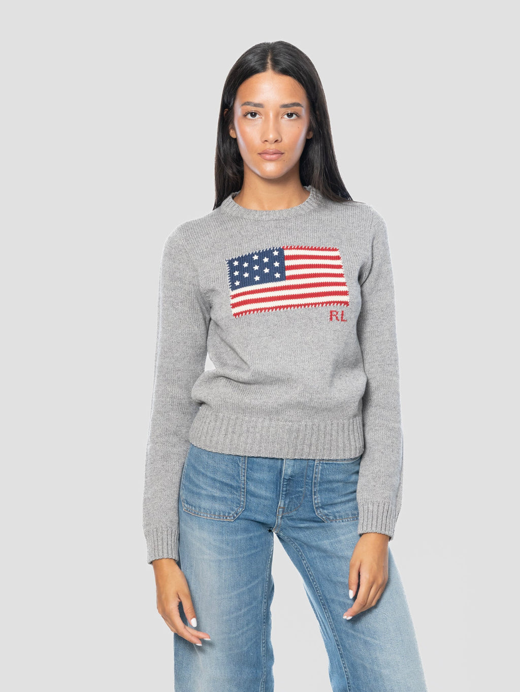 2026 New Arrival Maglione in Cotone con Ricamo Flag Grigio