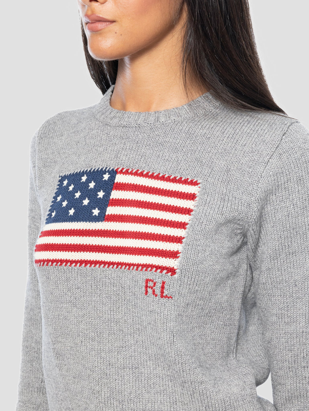 2026 New Arrival Maglione in Cotone con Ricamo Flag Grigio