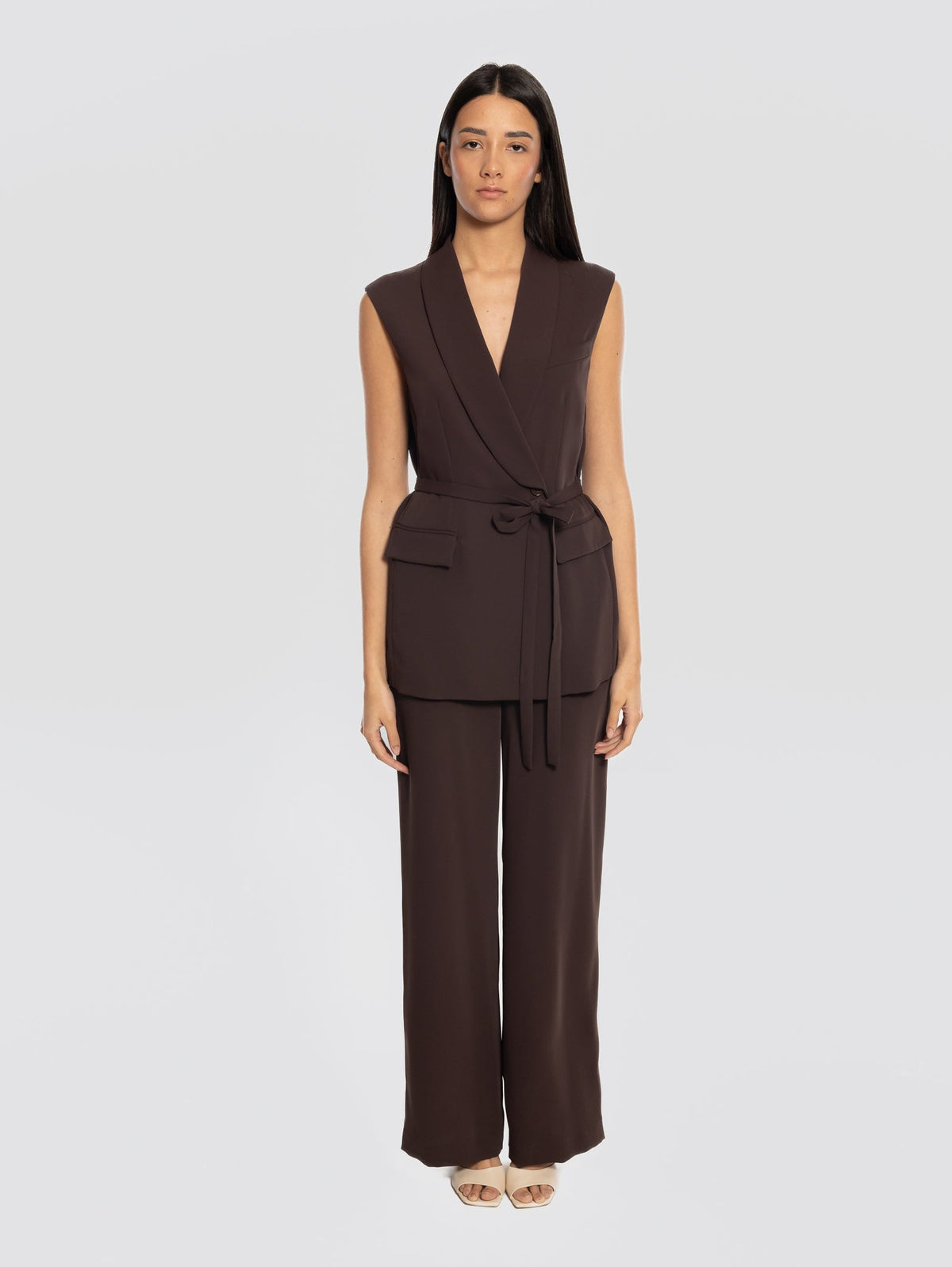 2026 New Arrival Pantaloni Palazzo in Cady Marrone