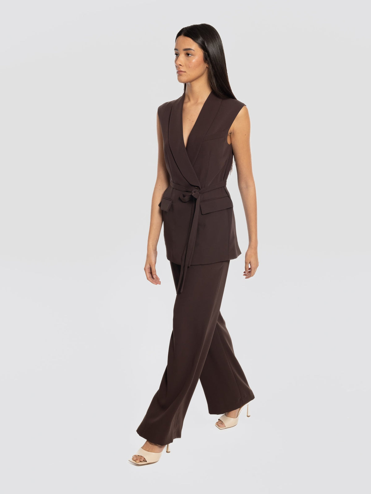 2026 New Arrival Pantaloni Palazzo in Cady Marrone