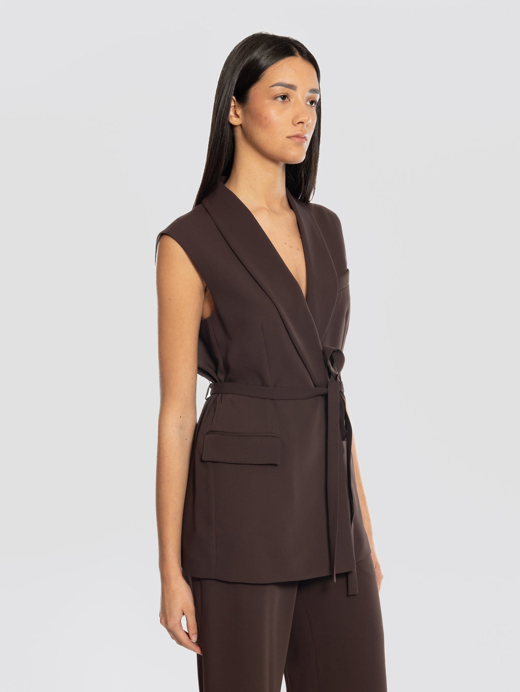 2026 New Arrival Gilet in Cady Doppiopetto Marrone