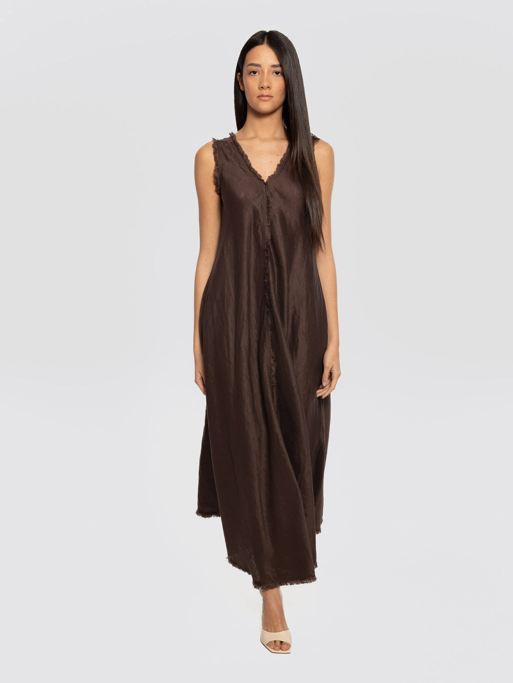 2026 New Arrival Abito in Lino con Scollo a V Testa di Moro