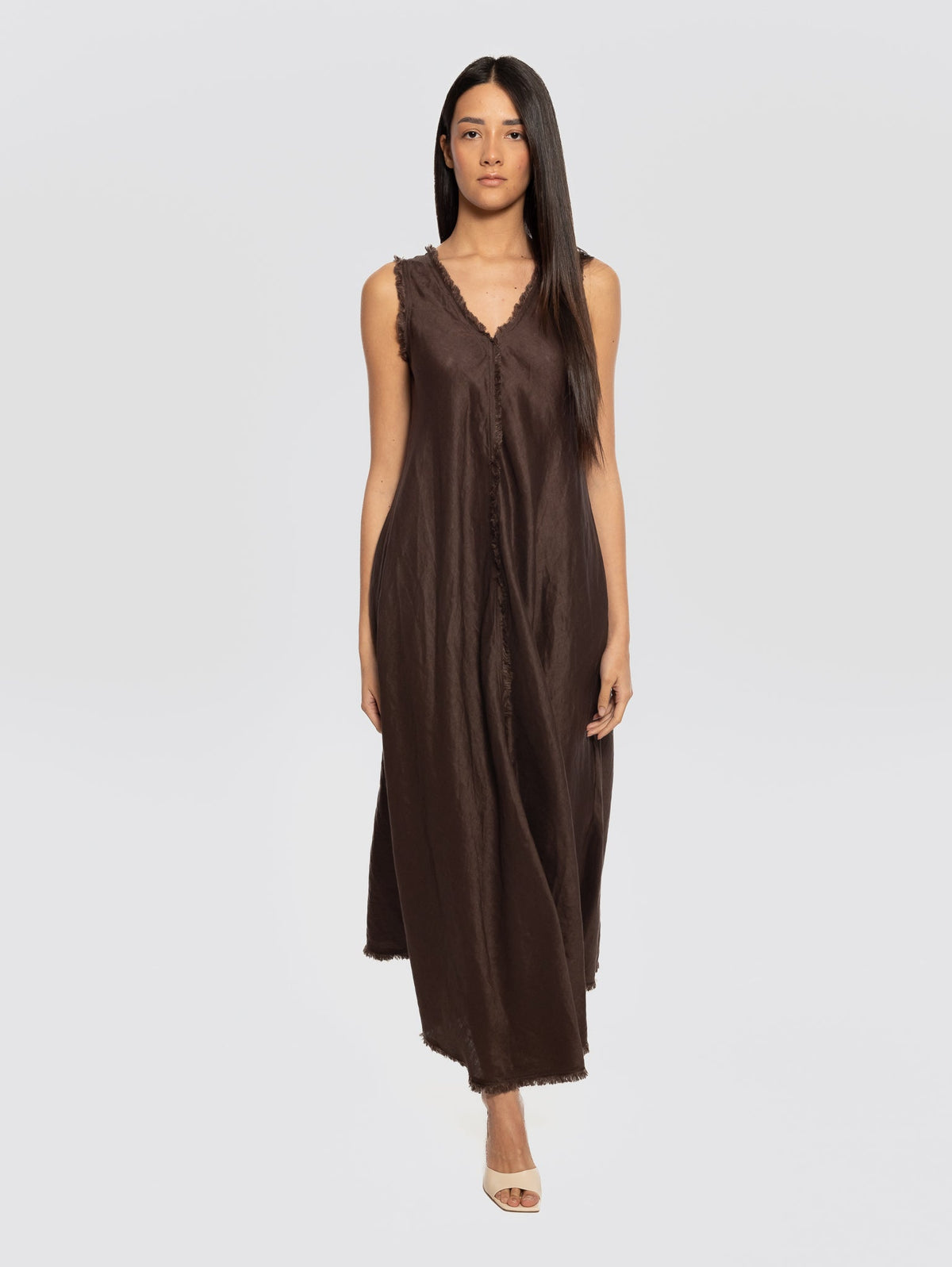 2026 New Arrival Abito in Lino con Scollo a V Testa di Moro