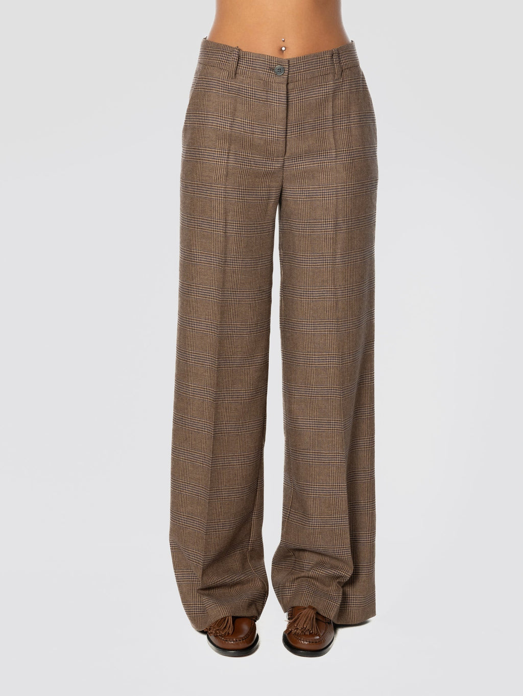 2026 New Arrival Pantaloni Gamba Dritta in Principe di Galles Marrone