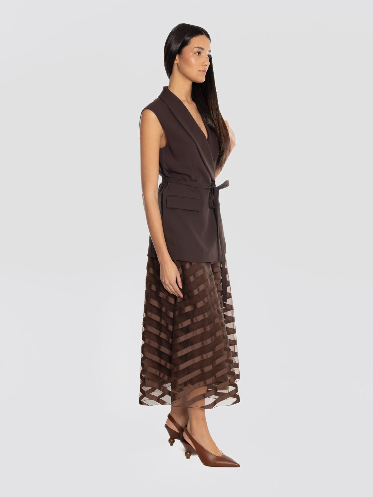 2026 New Arrival Gilet in Cady Doppiopetto Marrone