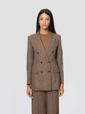 2026 New Arrival Giacca Oversize Doppiopetto in Misto Lana Principe di Galles Marrone