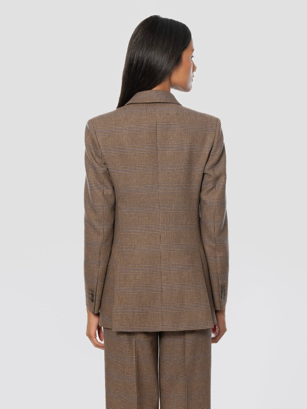 2026 New Arrival Giacca Oversize Doppiopetto in Misto Lana Principe di Galles Marrone