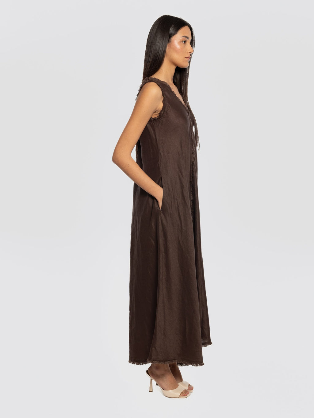 2026 New Arrival Abito in Lino con Scollo a V Testa di Moro