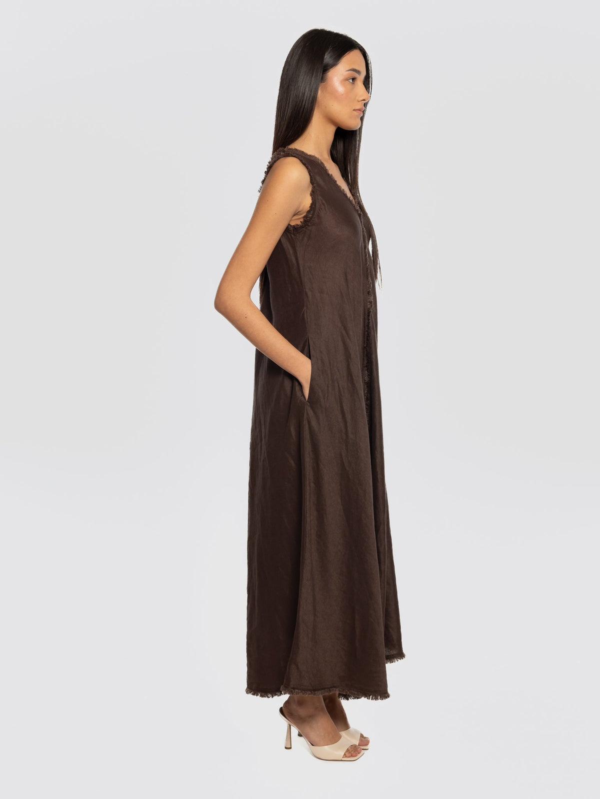 2026 New Arrival Abito in Lino con Scollo a V Testa di Moro