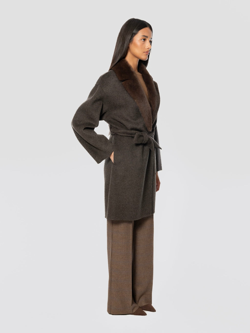 2026 New Arrival Cappotto con Cintura in Lana Marrone