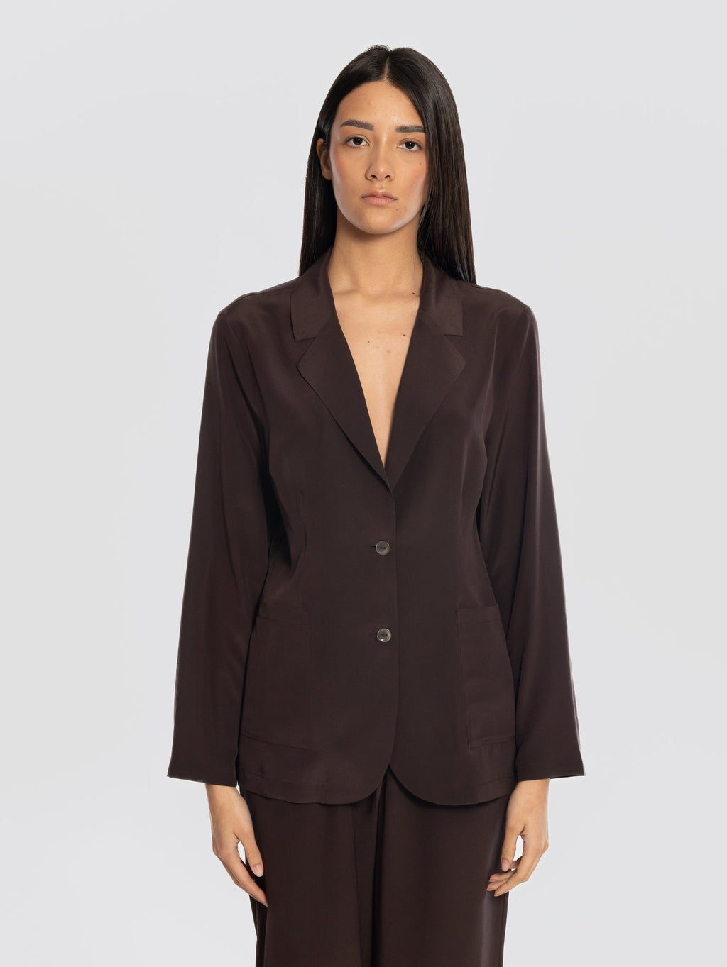 2026 New Arrival Giacca in Crepe de Chine in Seta Testa di Moro