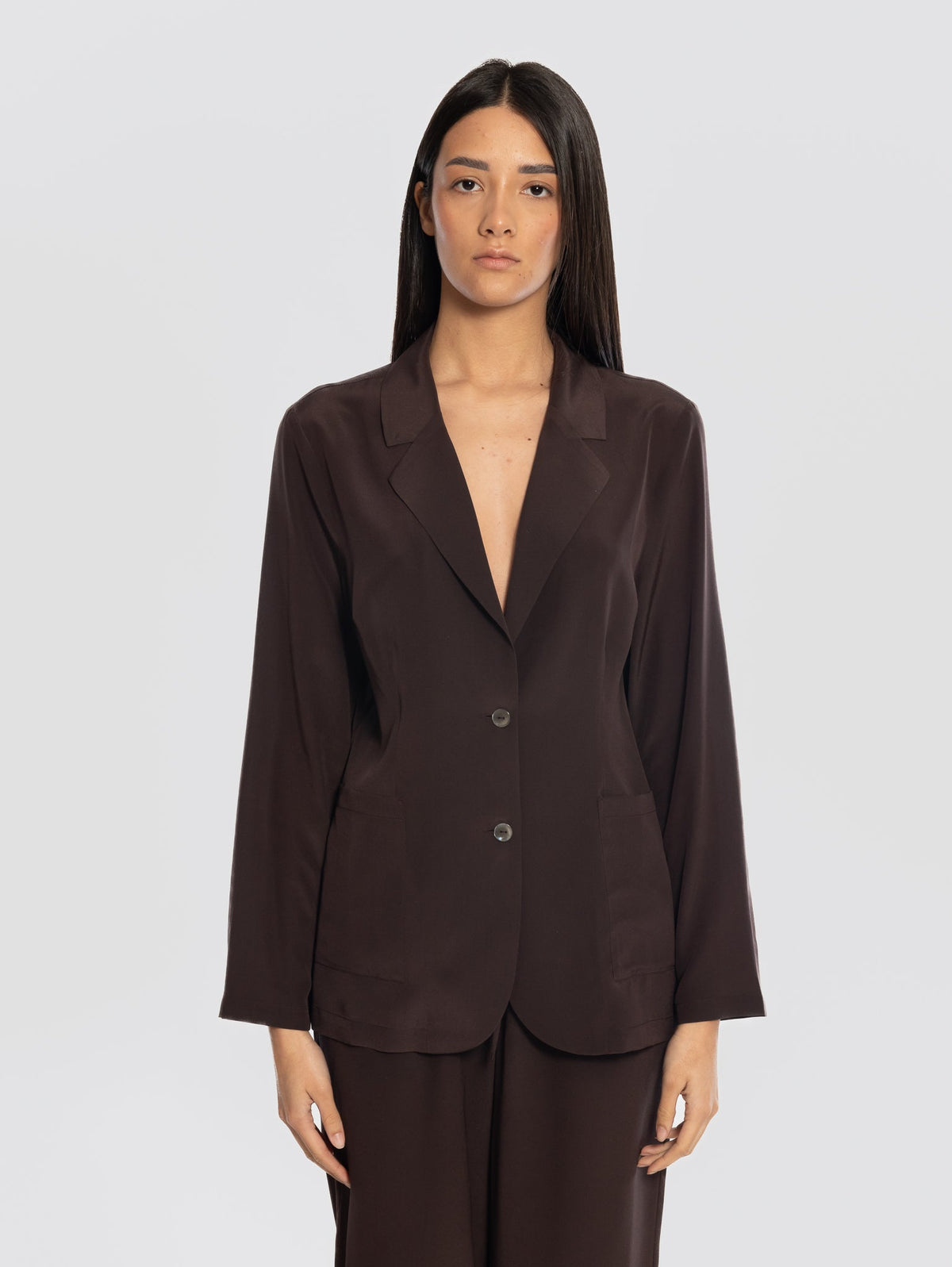 2026 New Arrival Giacca in Crepe de Chine in Seta Testa di Moro