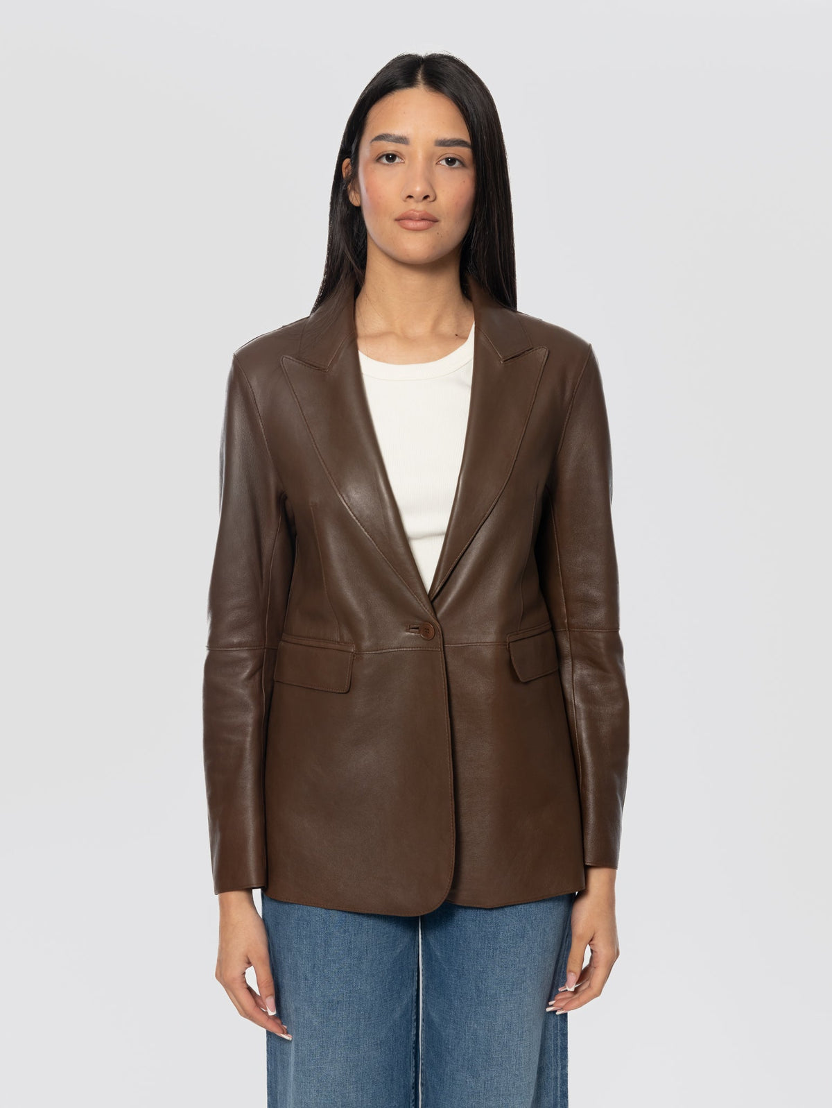 2026 New Arrival Giacca Blazer Mono Bottone in Pelle Marrone