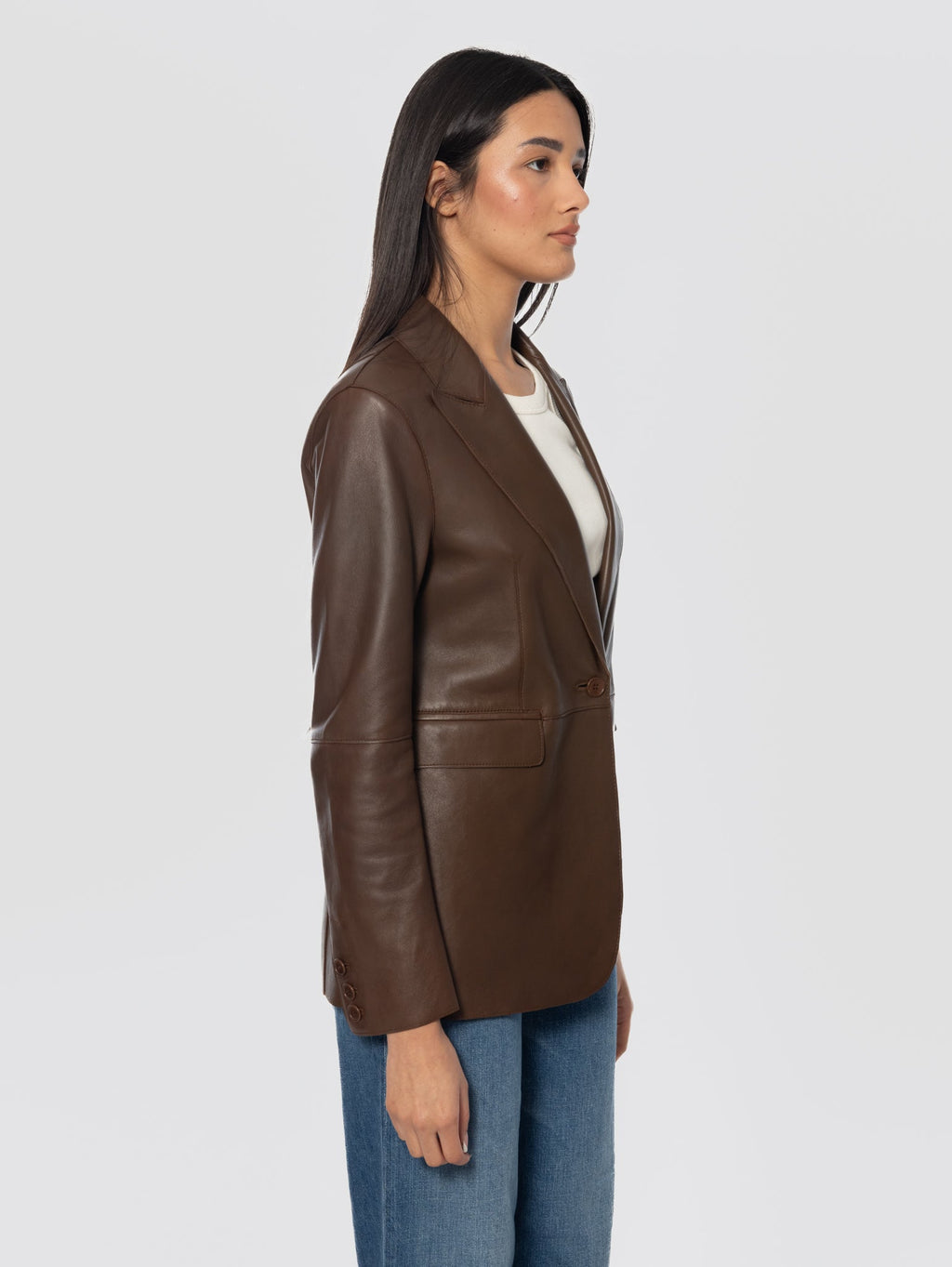 2026 New Arrival Giacca Blazer Mono Bottone in Pelle Marrone