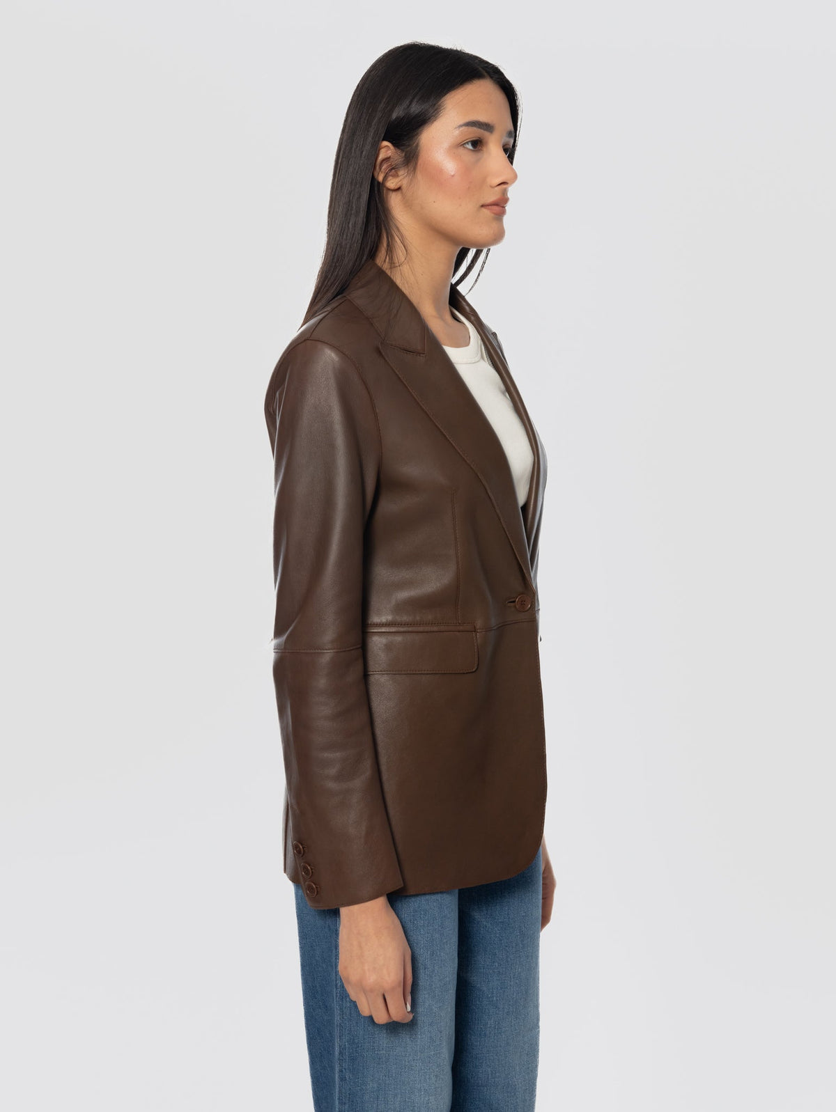 2026 New Arrival Giacca Blazer Mono Bottone in Pelle Marrone