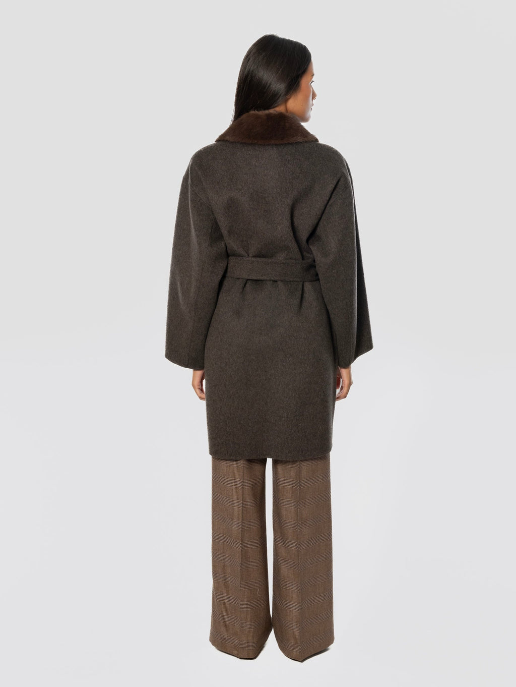 2026 New Arrival Cappotto con Cintura in Lana Marrone