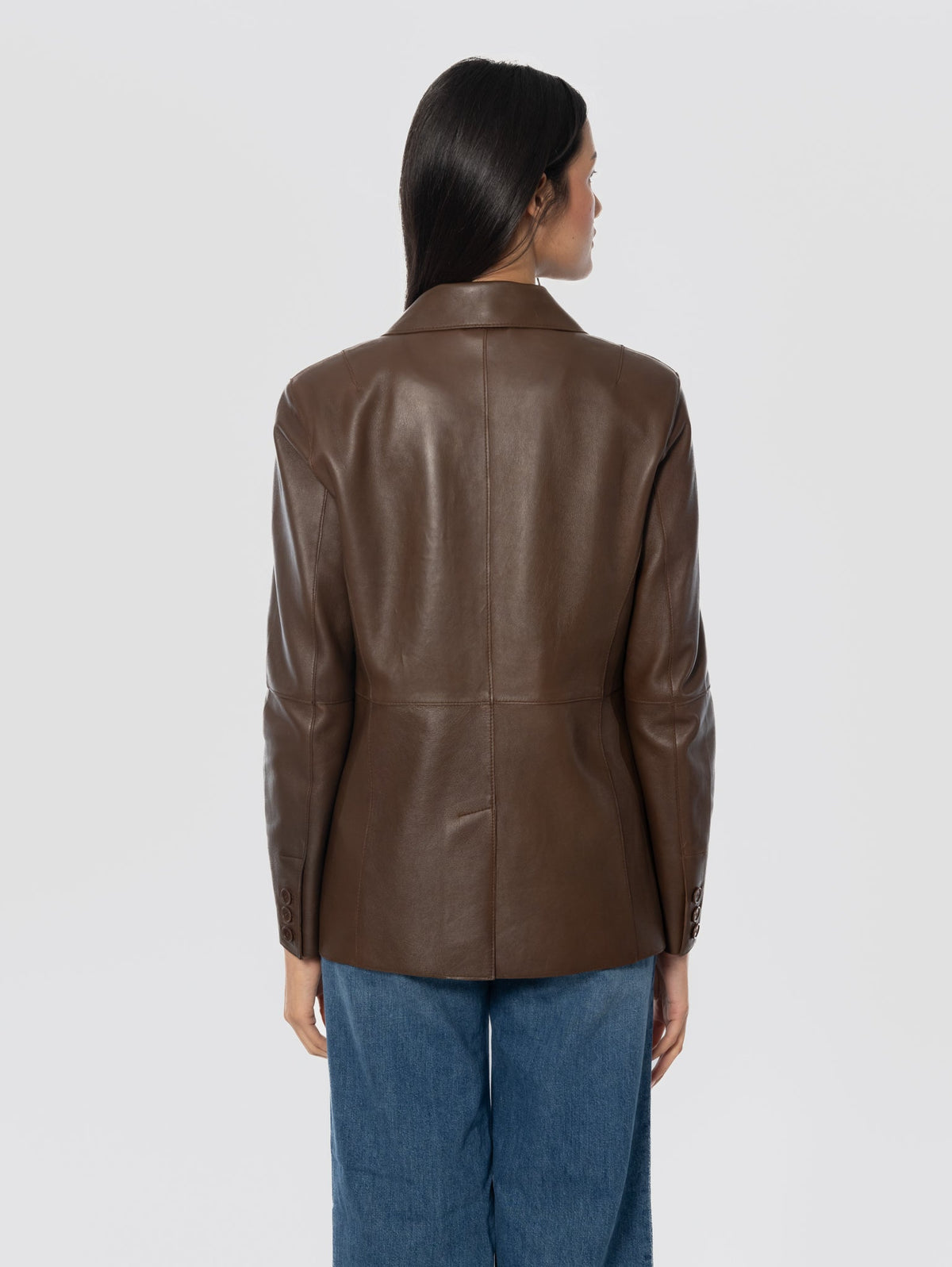 2026 New Arrival Giacca Blazer Mono Bottone in Pelle Marrone