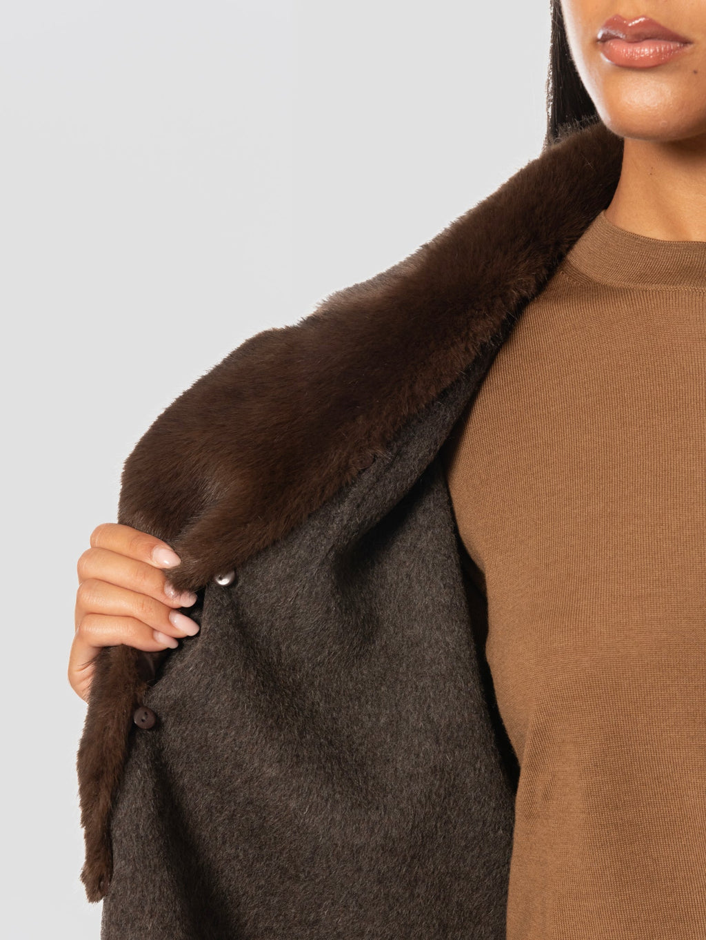 2026 New Arrival Cappotto con Cintura in Lana Marrone