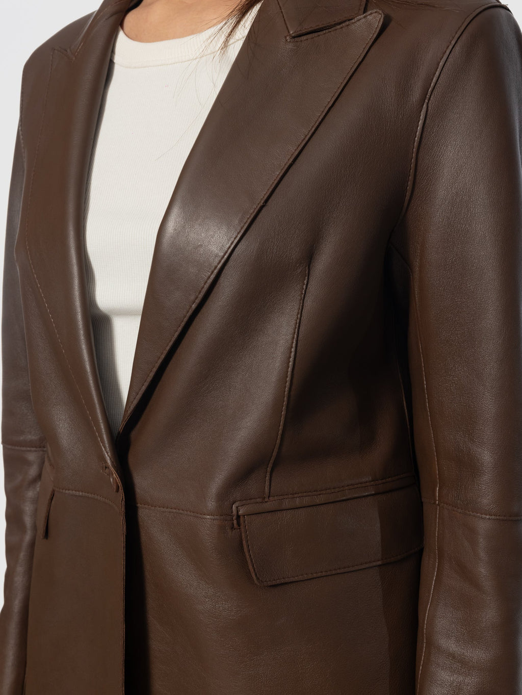 2026 New Arrival Giacca Blazer Mono Bottone in Pelle Marrone