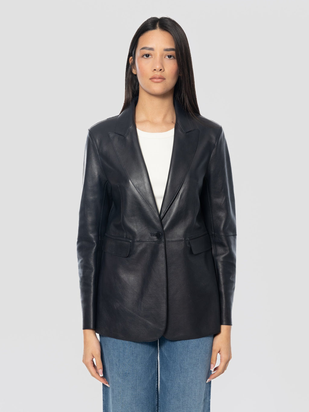 2026 New Arrival Giacca Blazer Mono Bottone in Pelle Blu