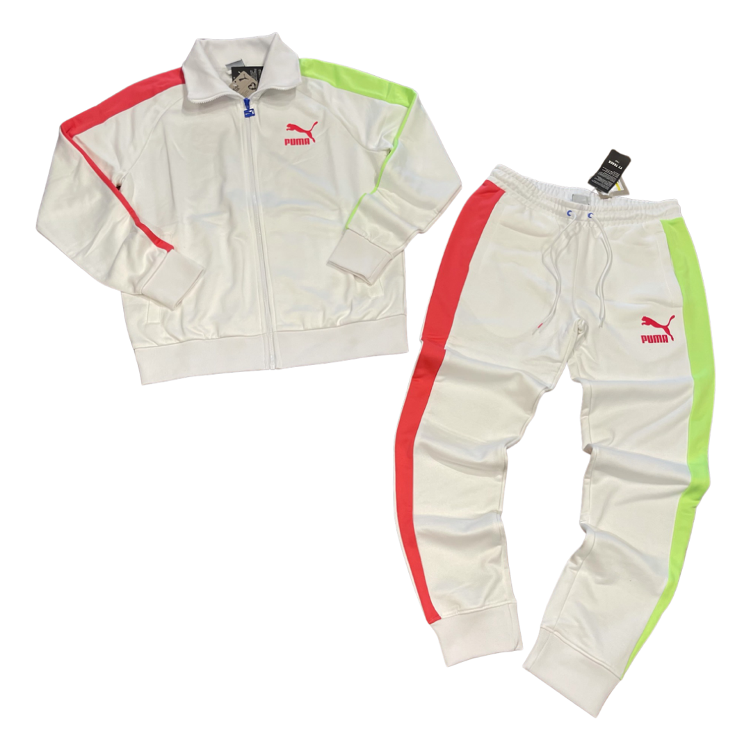 Top Seller Puma ICONIC T7 TRACKSUIT Men’s - WHITE PINK GREEN