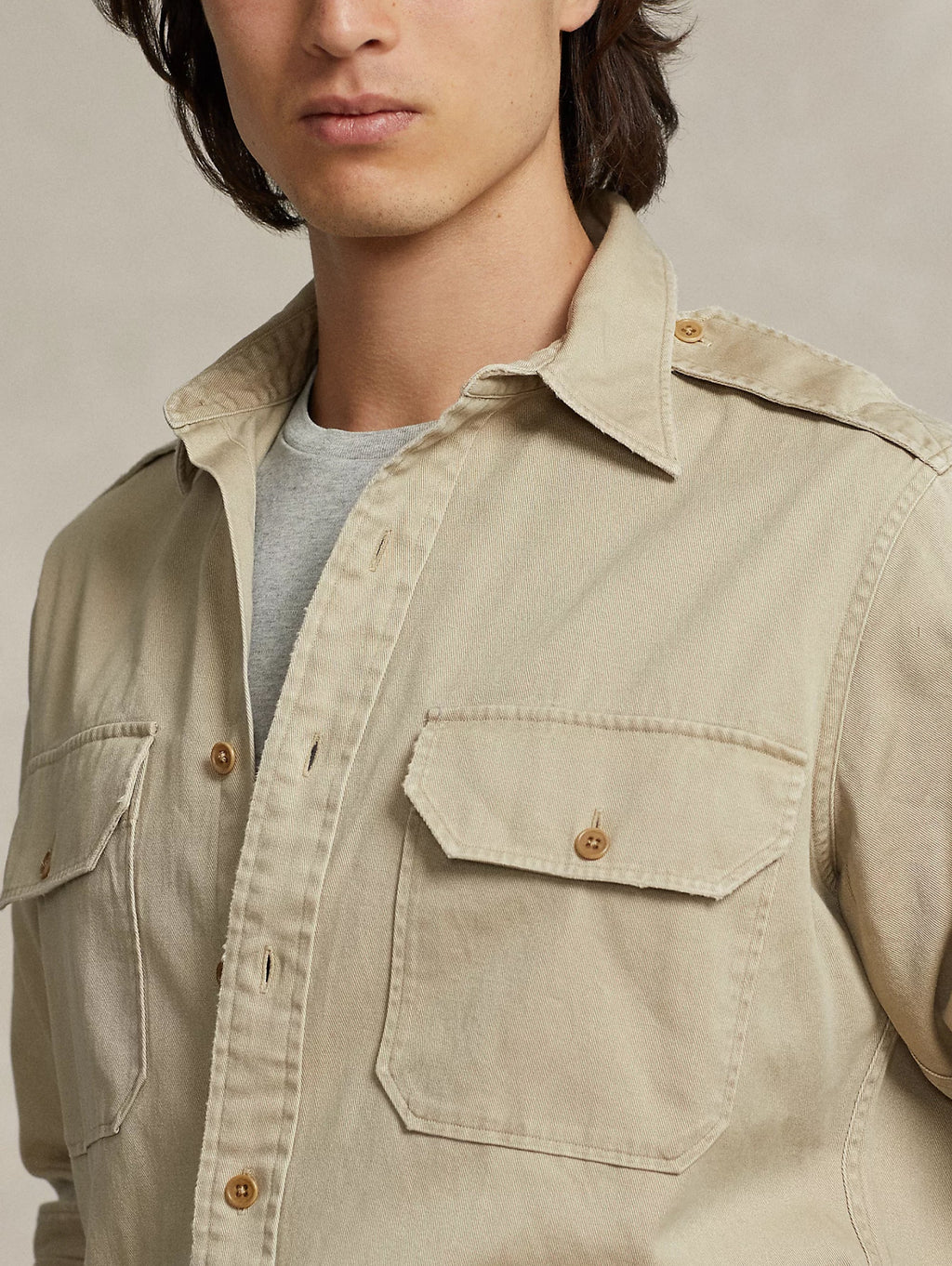 2026 New Arrival Camicia in Twill con Tasche Applicate Khaki