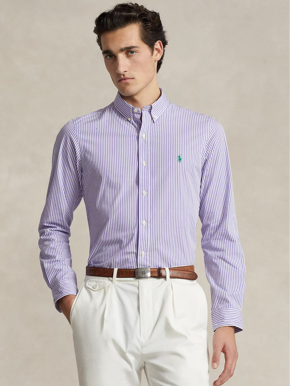 2026 New Arrival Camicia in Popeline Elasticizzato a Righe Lavanda/Bianco