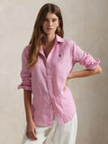 2026 New Arrival Camicia Classic Fit in Lino a Righe Rosa/Bianco