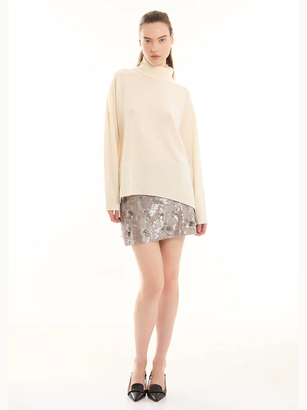 2026 New Arrival Maglia Collo Alto in Lana Panna