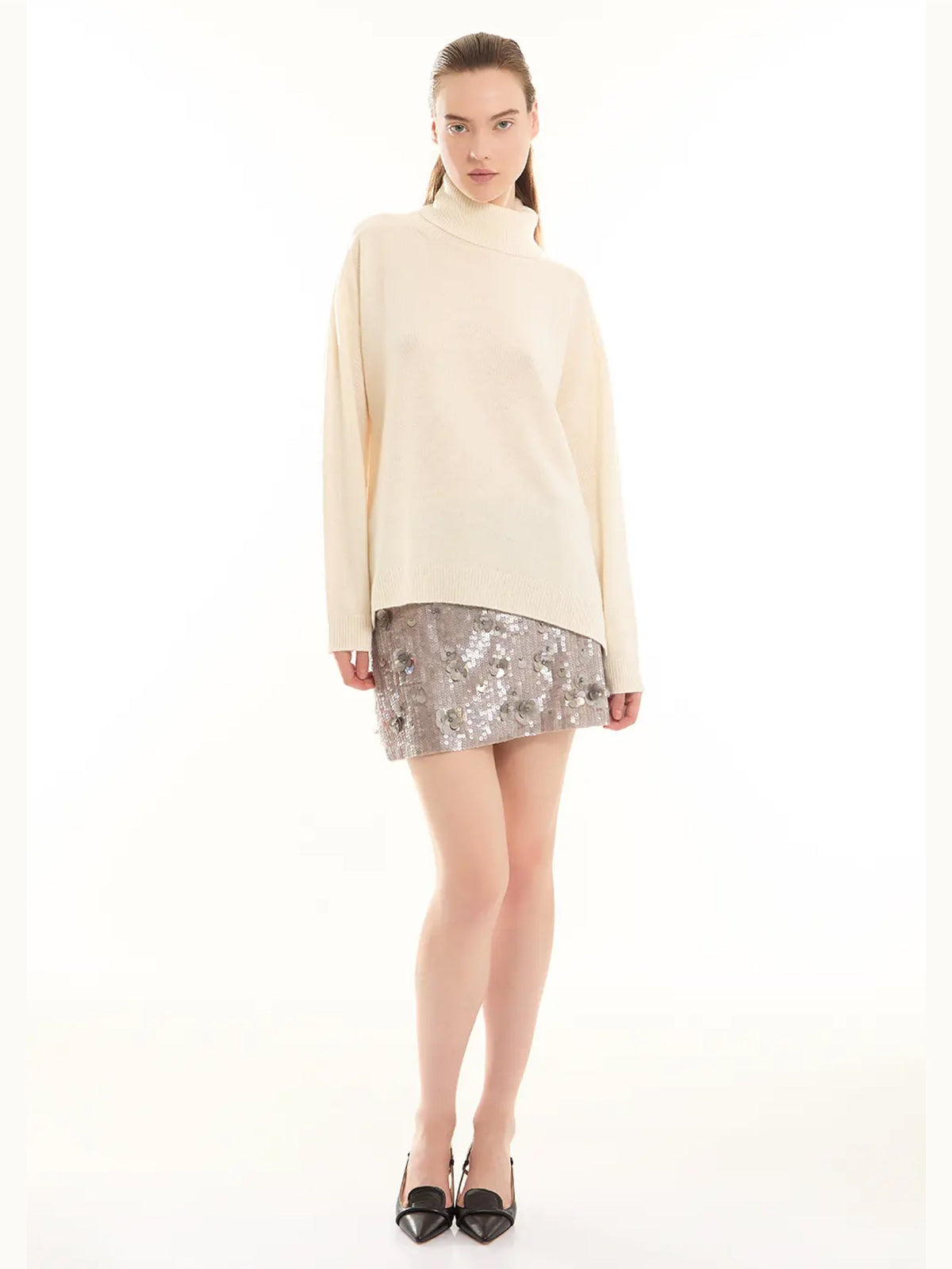 2026 New Arrival Maglia Collo Alto in Lana Panna