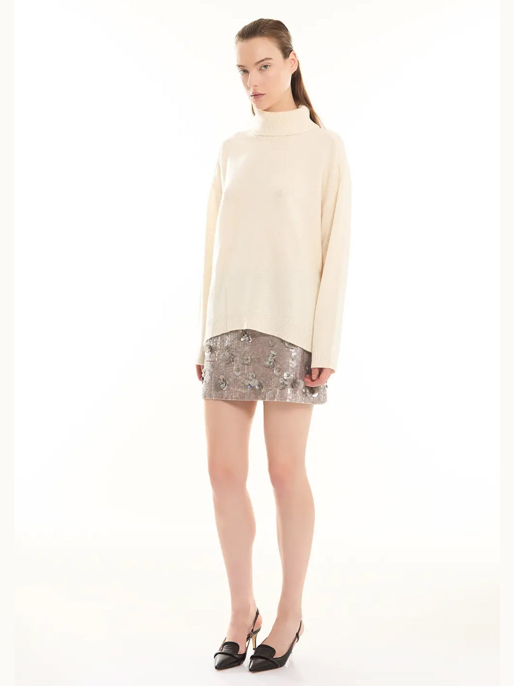 2026 New Arrival Maglia Collo Alto in Lana Panna