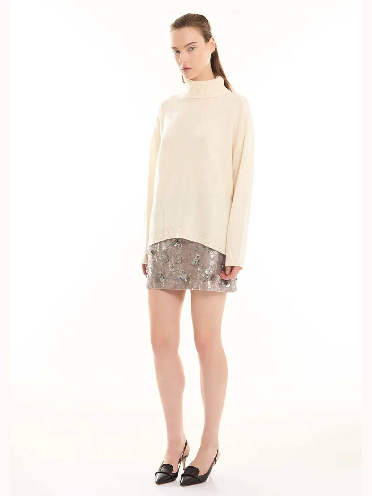 2026 New Arrival Maglia Collo Alto in Lana Panna
