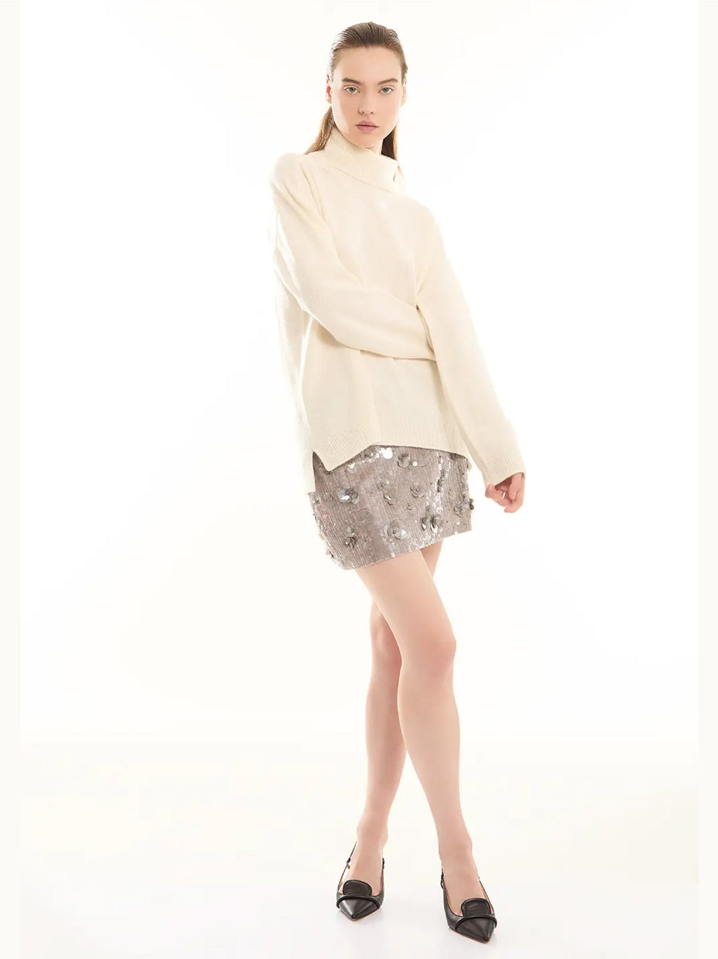 2026 New Arrival Maglia Collo Alto in Lana Panna
