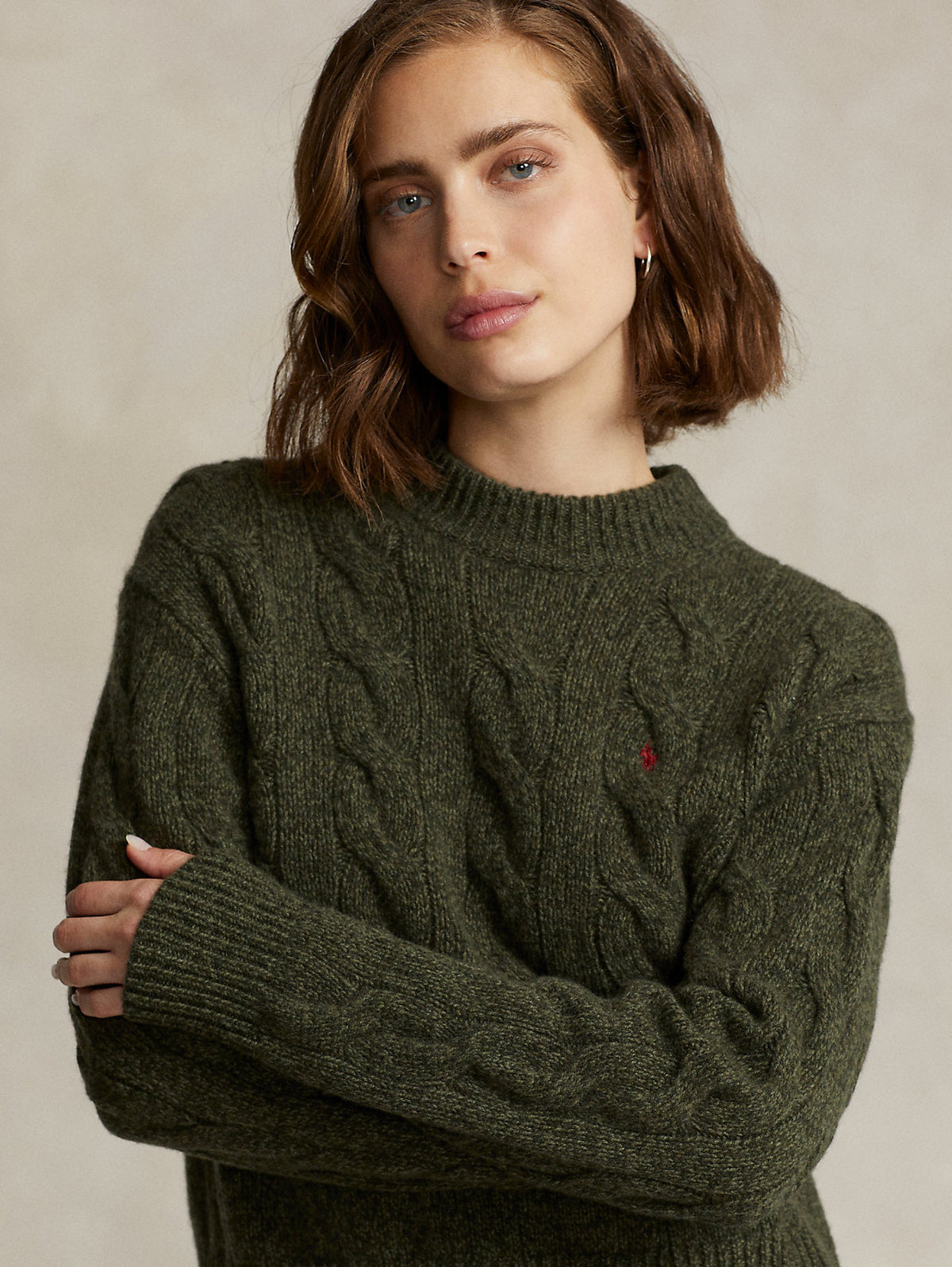 2026 New Arrival Maglia a Trecce Collo a Lupetto Oliva