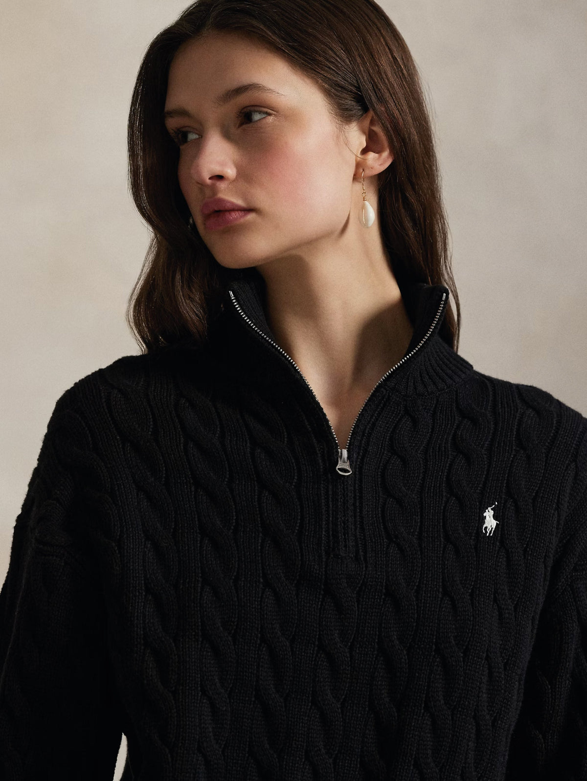 2026 New Arrival Maglia in Cotone a Trecce con Cerniera Nero