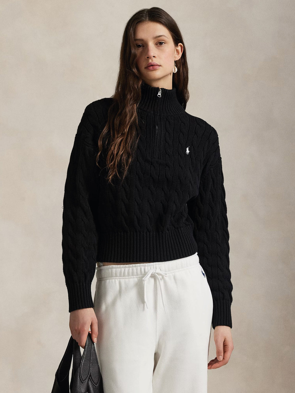 2026 New Arrival Maglia in Cotone a Trecce con Cerniera Nero