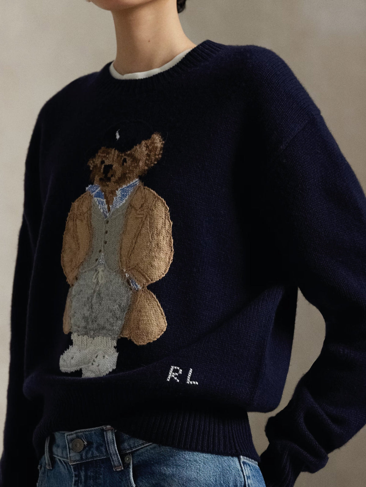 2026 New Arrival Maglione in Lana e Cashmere con Polo Bear Blu