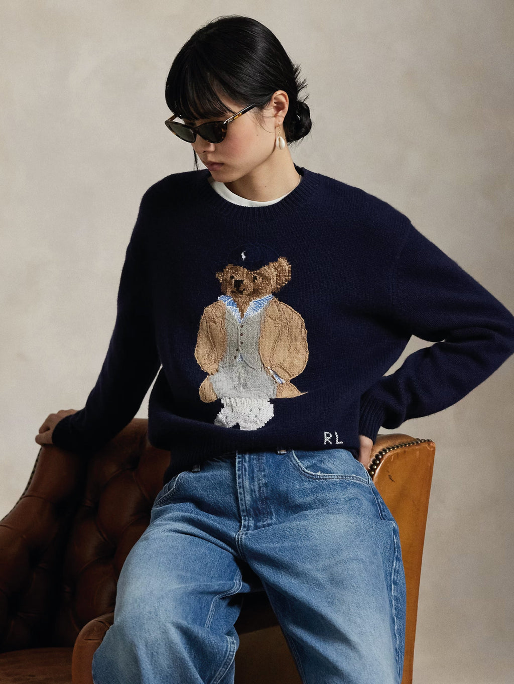 2026 New Arrival Maglione in Lana e Cashmere con Polo Bear Blu