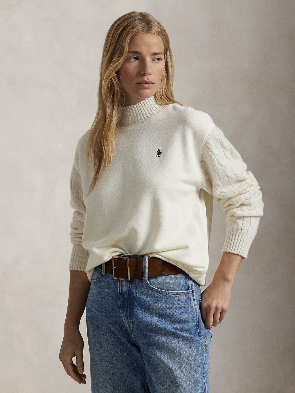 2026 New Arrival Felpa con Collo Alto Crema