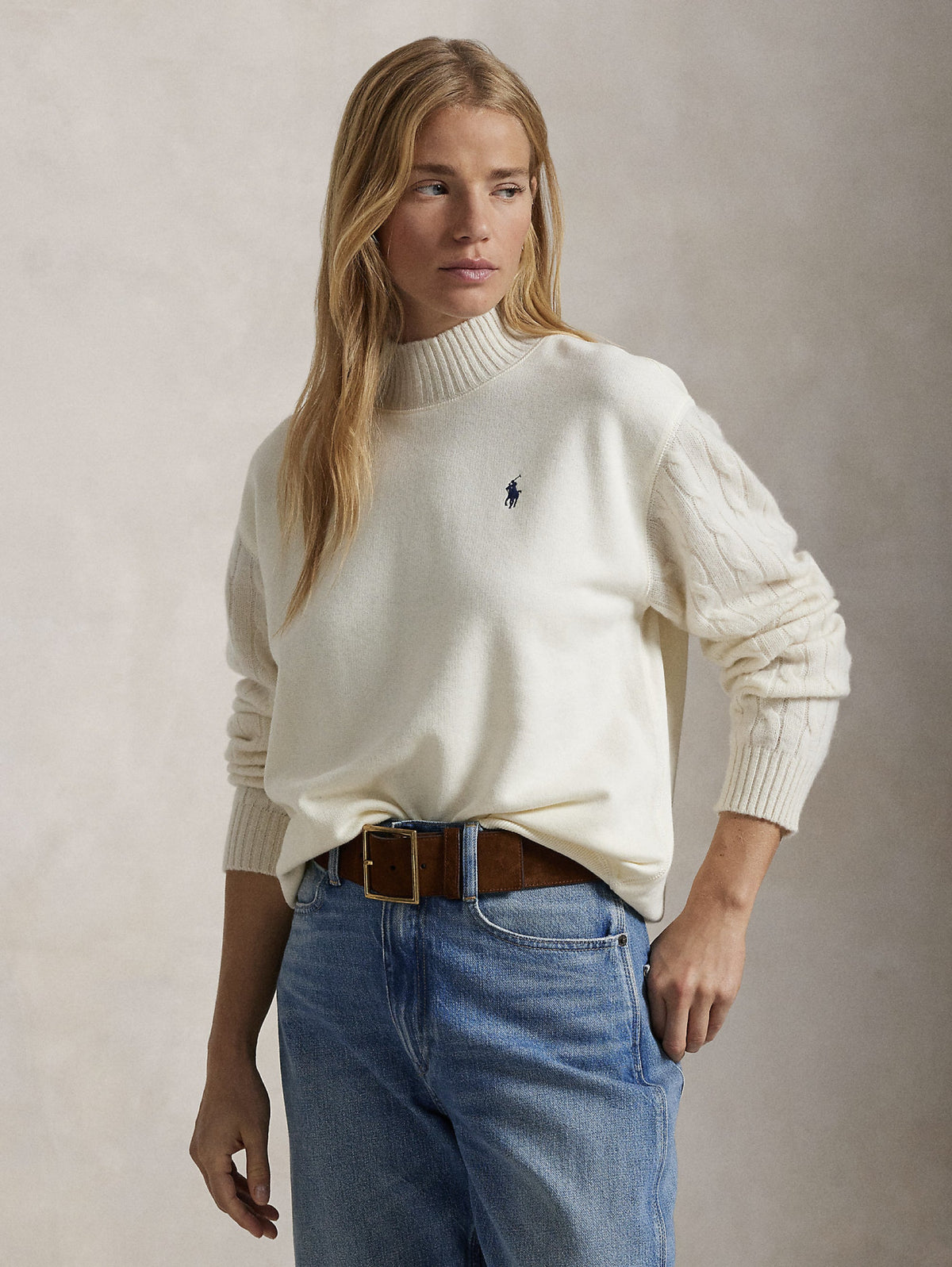 2026 New Arrival Felpa con Collo Alto Crema