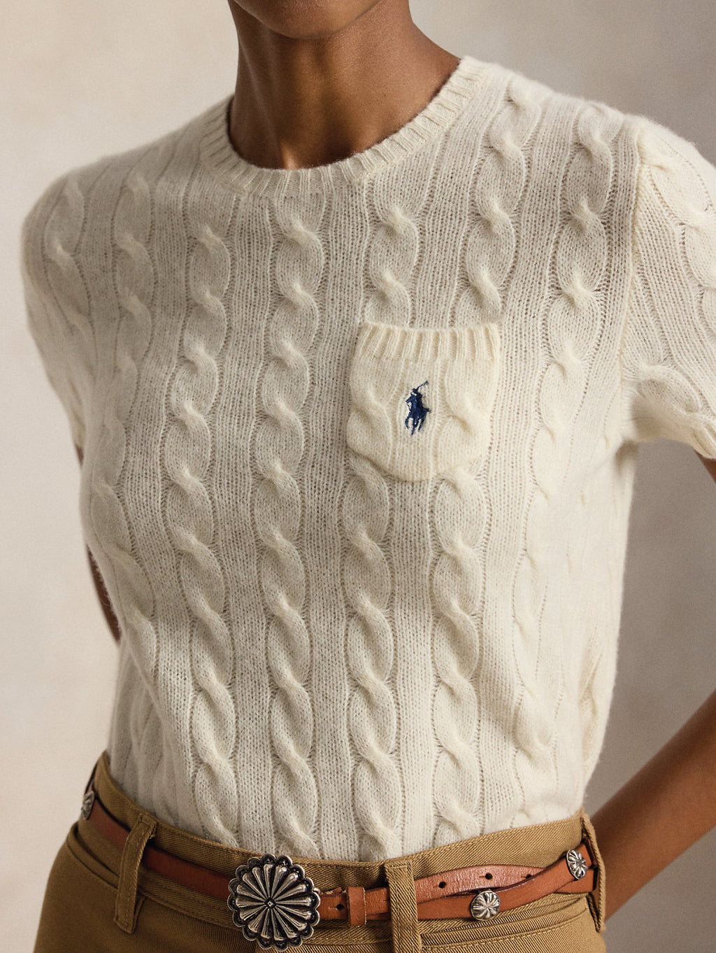 2026 New Arrival Maglia Maniche Corte s Trecce Crema