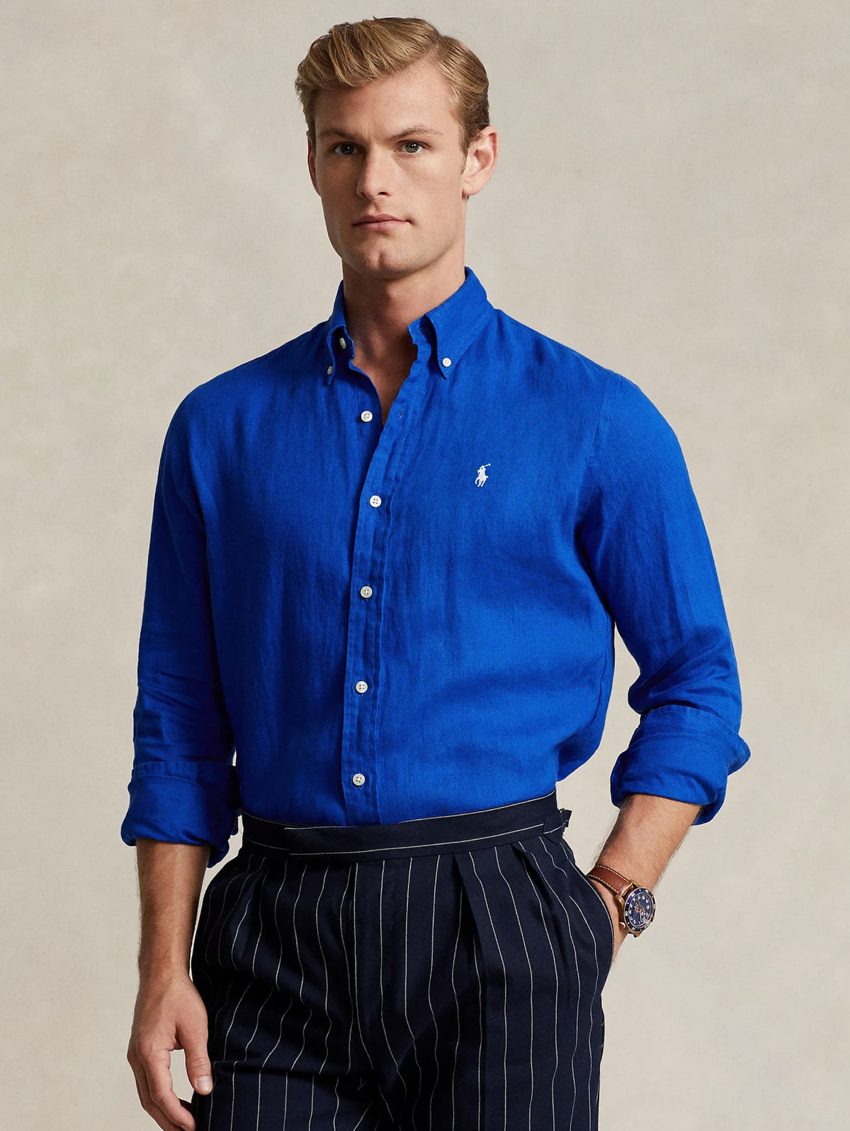 2026 New Arrival Camicia in Lino Slim Fit Blu